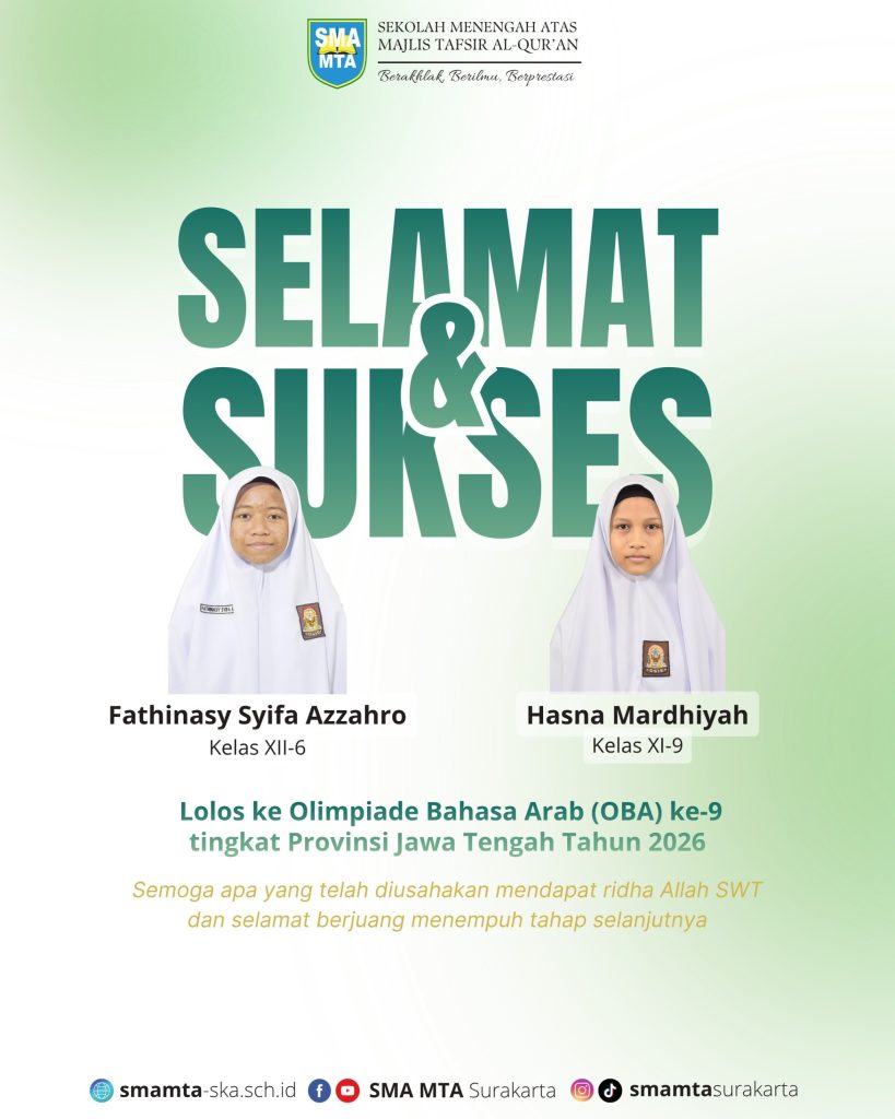 SMA MTA Surakarta yang berhasil lolos ke babak final Olimpiade Bahasa Arab (OBA) ke-9 Tingkat Provinsi Tahun 2026