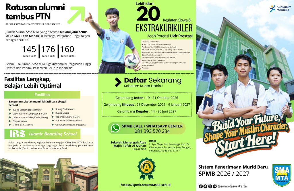 Pendaftaran Sistem Penerimaan Murid Baru (SPMB) SMA MTA Tahun Ajaran 2027/2028